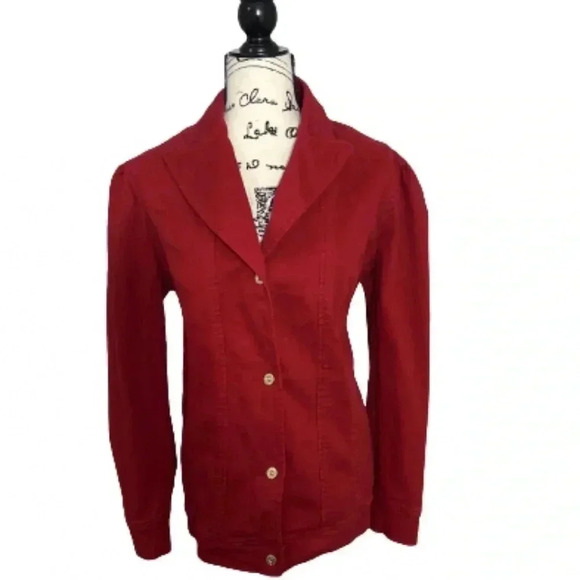 BABY PHAT DENIM RED JACKET GOLD BUTTONS VICTORIAN PUFF SLEEVES SIZE LARGE - Picture 4 of 10